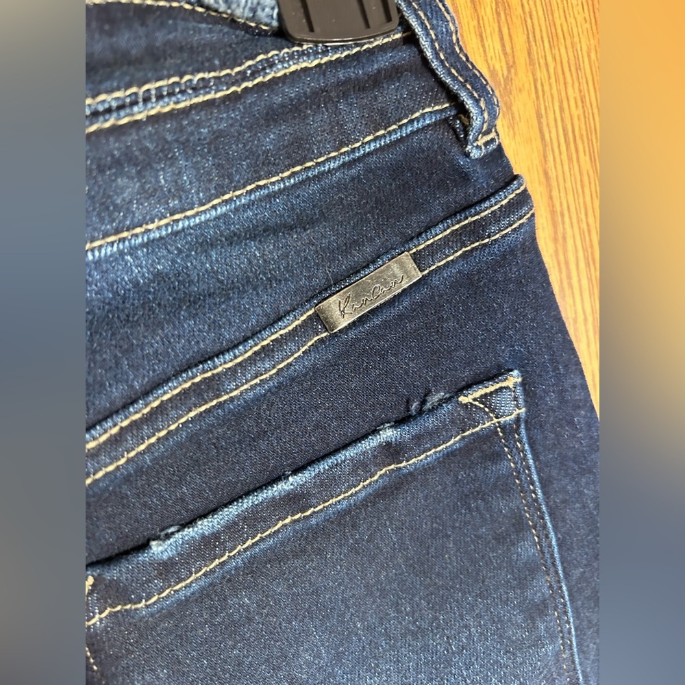 Kancan High Rise Raw Hemmed Flare Leg Distressed Denim Jeans - Picture 6 of 7
